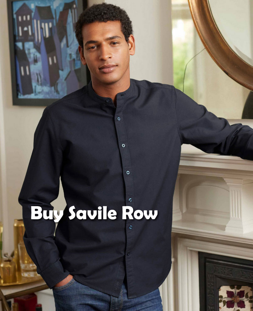 Savile Row Navy Slim Fit Grandad Collar Shirt